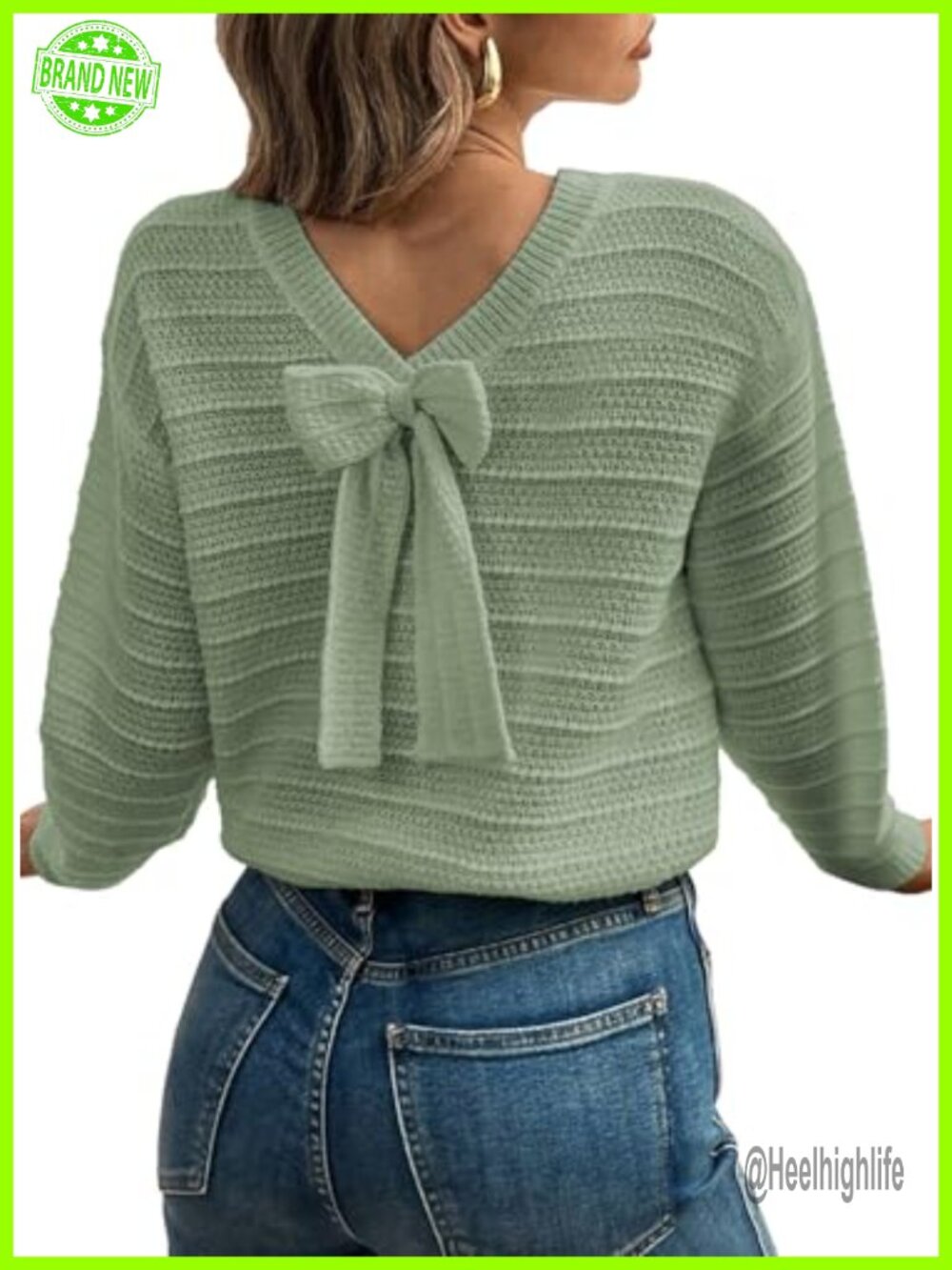 Women's Bow Sweater Pullover Back Bow Round Neck Long Sleeve Knit Top